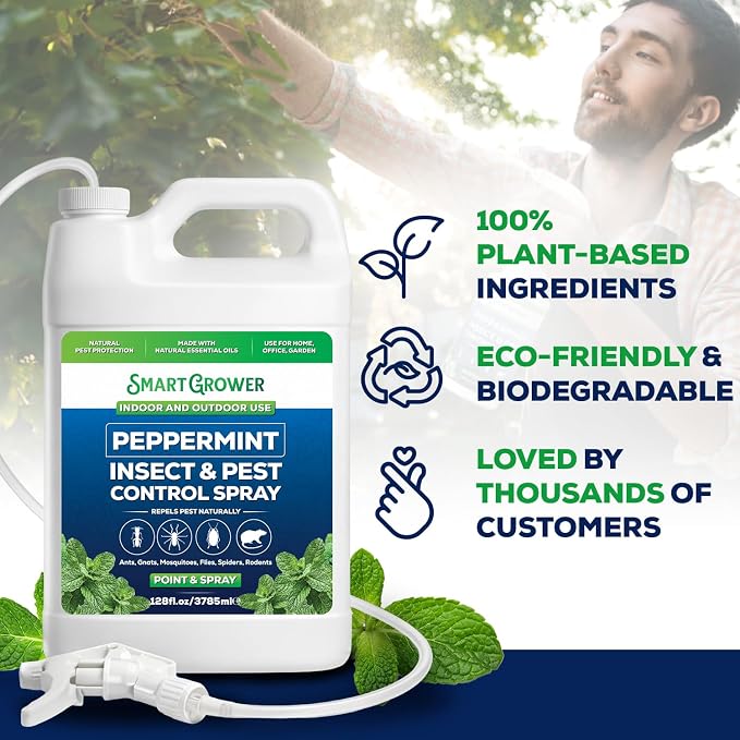 All Natural Peppermint Oil Insect & Pest Control Spray 128oz with Trigger Sprayer, Repels Mice, Spiders, Ants, for Home, Indoor, Outdoor, Garden Maximum Strength– 128 oz Smart Grower