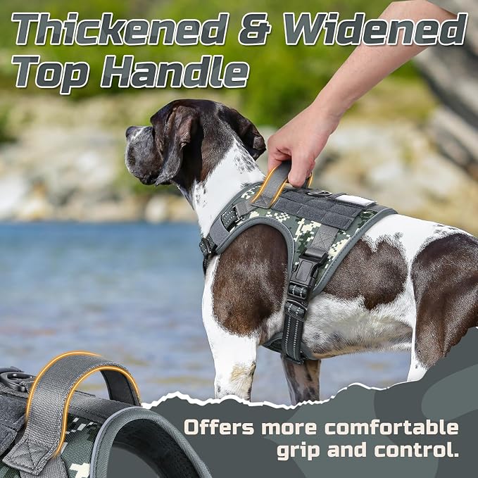 rabbitgoo Tactical Dog Harness for Large, No Pull Military Service Vest | Molle & Handle, Heavy Duty, Adjustable, Reflective Straps, Easy Control for Training Walking, Grey Camo, Large