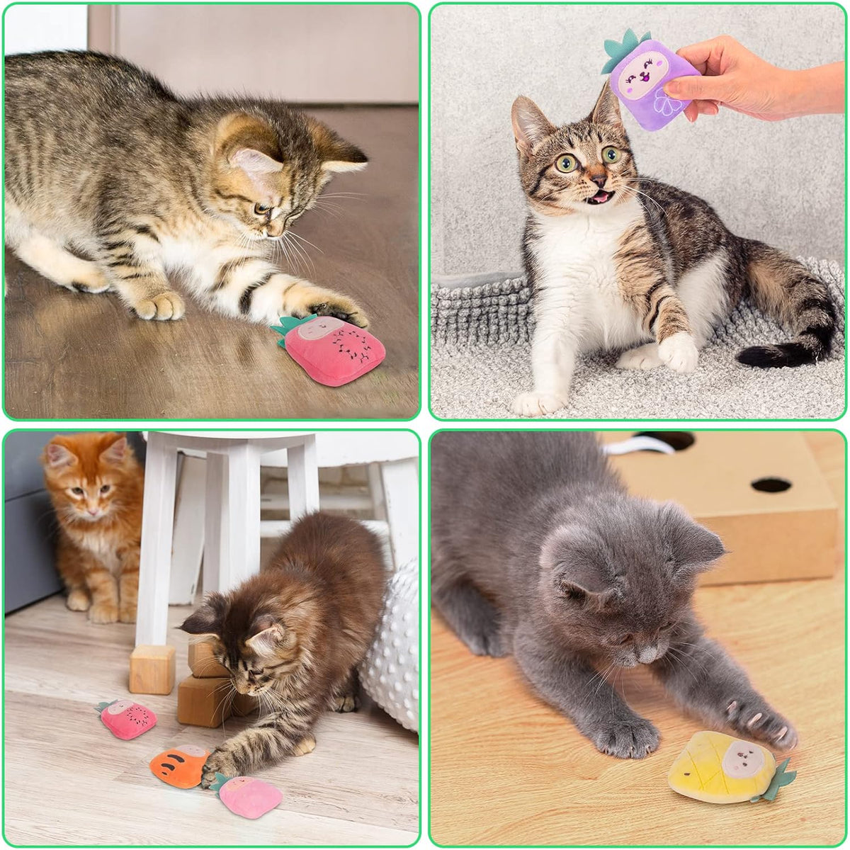 Cat Toys Pineapple with Natural Catnip Inside, Interactive Catnip Toys for Indoor Cats Kitten Kicker, Dental Kitty Chew Toy 6 Pack
