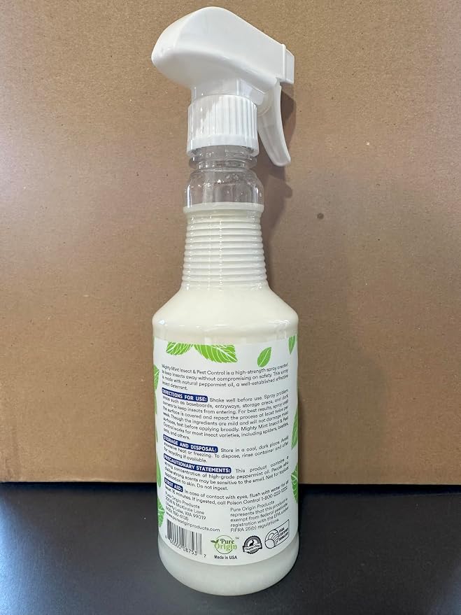 Mighty Mint Peppermint Oil Insect Repellent Spray – Natural Indoor & Outdoor Bug Control for Spiders, Ants, Roaches, and More – Plant-Based, Extra-Strong Formula - 16 oz (Pack of 2)