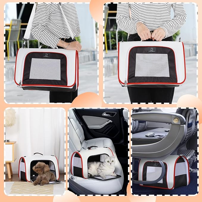 A 4 Pet Cat Carrier, Airline Approved Pet Carrier for Small Medium Cats Dogs Puppy with Safety Tether, Lightweight EVA Soft-Sided Bag, Anti-Collapse for Plane Car Train Vet