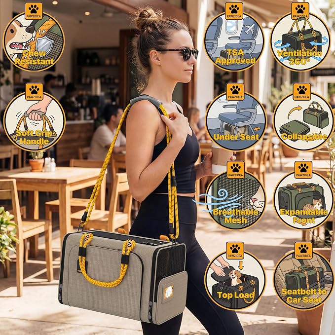 PAWZIDEA Expandable Pet Carrier Airline Approved, 18"×11"×11" Small Dog Carriers, Collapsible Top-Load Cat Carrier for 2 Cats Under Seat, Soft-Sided Puppy & Animal Travel Bag, ID Card, Up to 15lbs