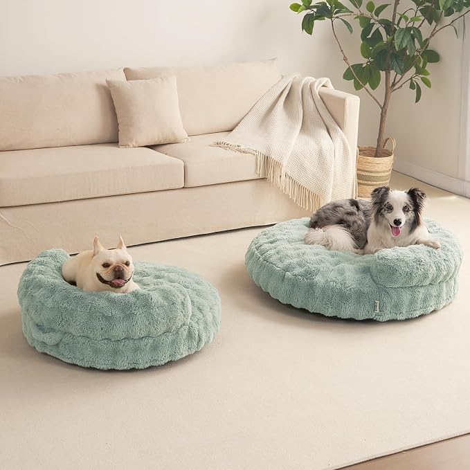 EHEYCIGA Soft Dog Couch Bed for Large Dog, Fluffy Medium Dog Bed with Removable Washable Cover, Bolster Pet Sofa, Waterproof and Non-Slip, 36" x 36"x 9", Green