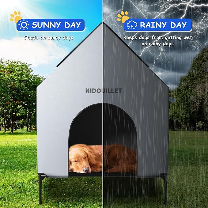 Dog House Outdoor 36 Inch Dog Shelter with Bed for Medium & Small Dogs | Windproof Waterproof Easy Clean, Durable 600D PVC Construction 160Lb Weight Capacity, Outdoor Dog Resting Space