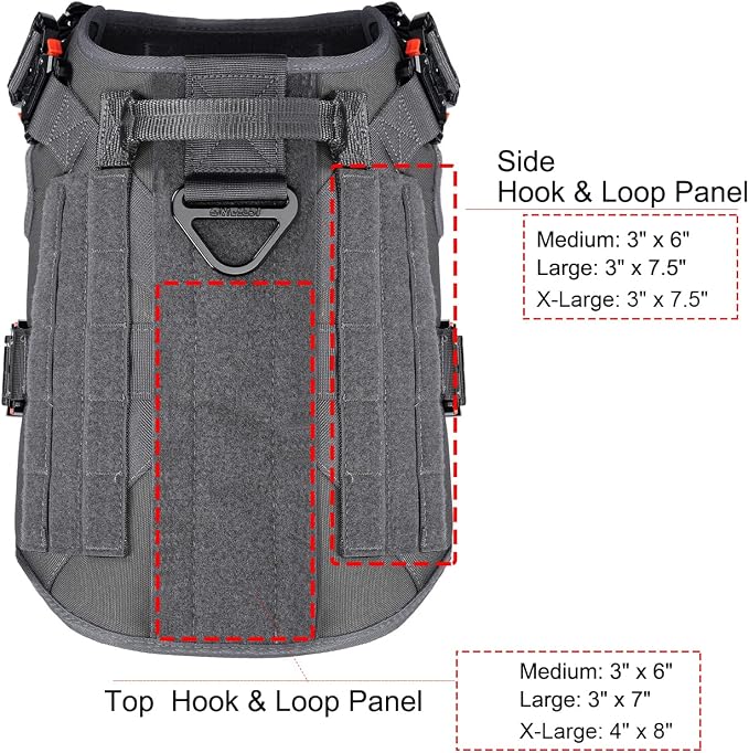 ICEFANG Tactical Dog Harness for X-Large Dogs,Full Metal Buckles Dog Vest | with MOLLE, Reflective,Adjustable,2 Leash Clips,Control Handle,No Pull,Soft Padded,Grey,X-Large