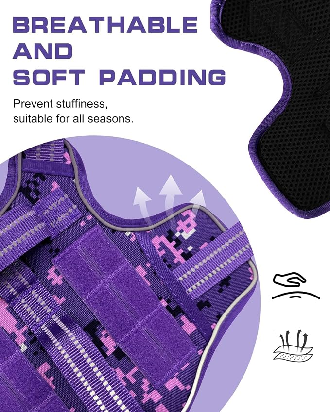 Dog Harness for Large Dogs, No Pull Tactical Vest with Front Clips | Easy Contrl Handle, Breathable Soft Padded, Adjustable, Reflective, Heavy Duty, Easy Take On & Off, Purple Camo X-Large