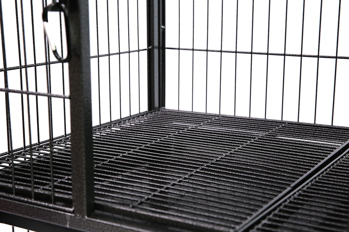 Homey Pet 31 Inch Stackable Heavy Duty Dog Crate Cage Kennel with Four Lockable Wheels, Removable Tray, Escape Proof Wire Drop Dog Crates for Small Dogs (Two Tiers)
