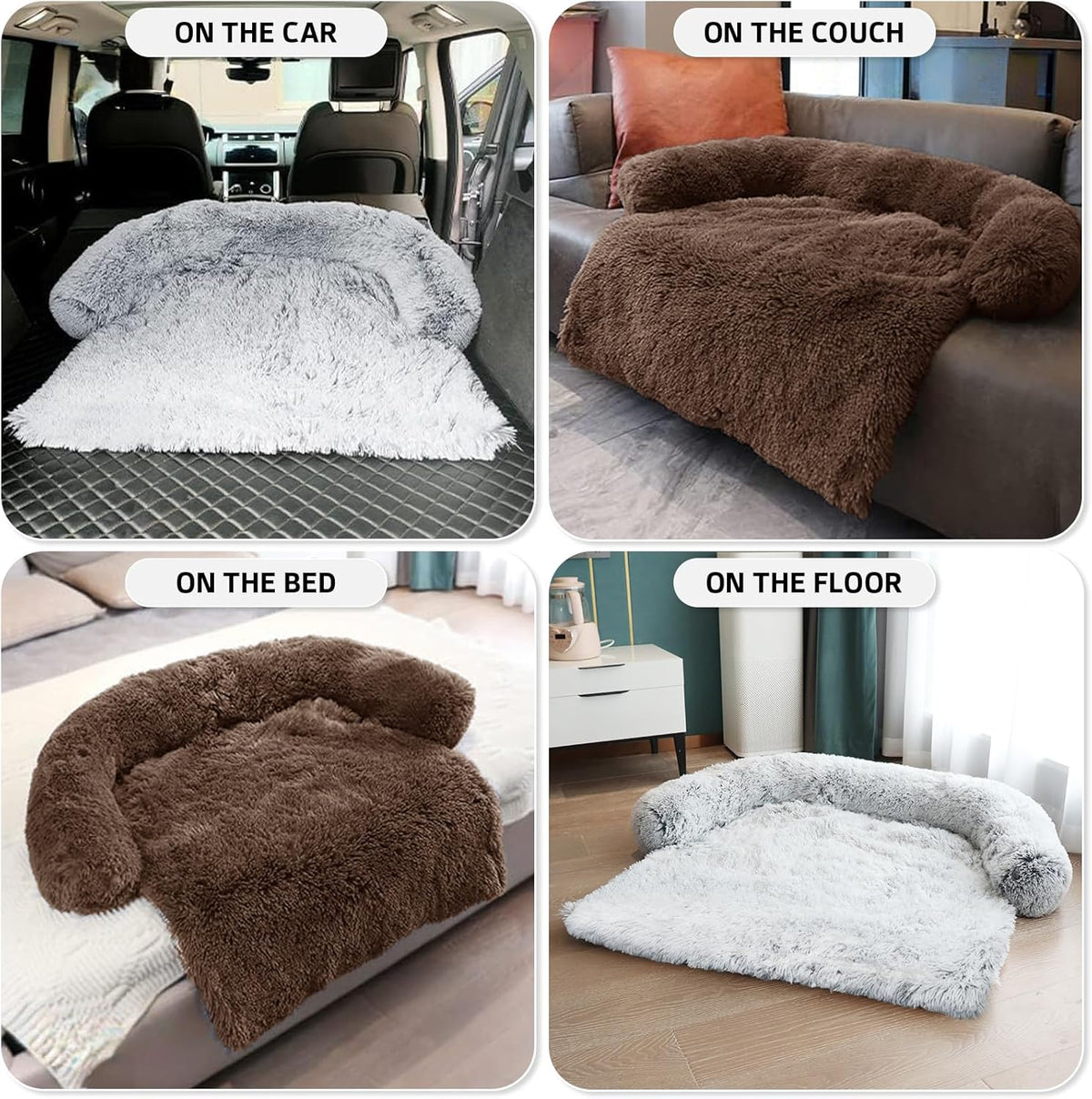 GGIB Calming Dog Bed Fluffy Plush Dog Mat for Furniture Protector with Removable Washable Cover for Large Medium Small Dogs and Cats (Medium, Coffee)