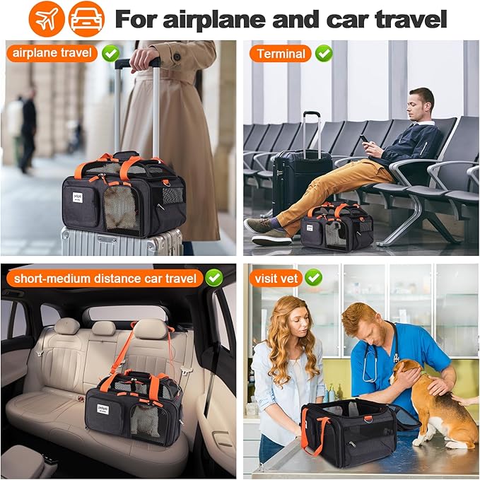 pidipiti 19x13x9 TSA Approved top Expandable pet Carrier for Small Dog Puppy cat up to 10 lbs Weight and 18'' Length, for Southwest Spirit Lufthansa Airlines,Air Canada and Amtrak Train
