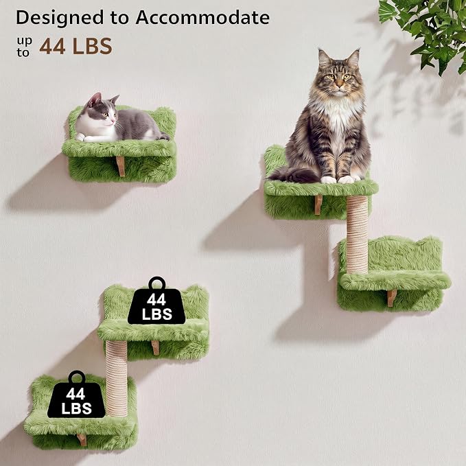 9-in-1 Cat Wall Shelves, Cat Wall Furniture Set with Bridge, Green | Wall Mounted Cats Shelf for Space-Saving, Multi-Level Cat Climbing Systems for 16 Inch Drywall, with Scratching Posts, Condos