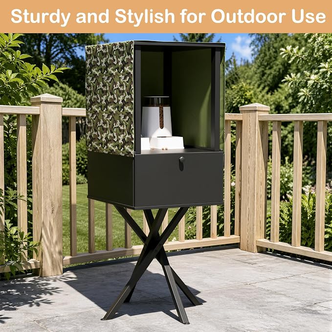 PAKASEPT Outdoor Cat Feeding Station with Camouflage Cover, Weatherproof Elevated Cat Feeder Shelter with Stand, Dog/Raccoon Proof Cat Food Storage Cabinet for Outside Feral Cats