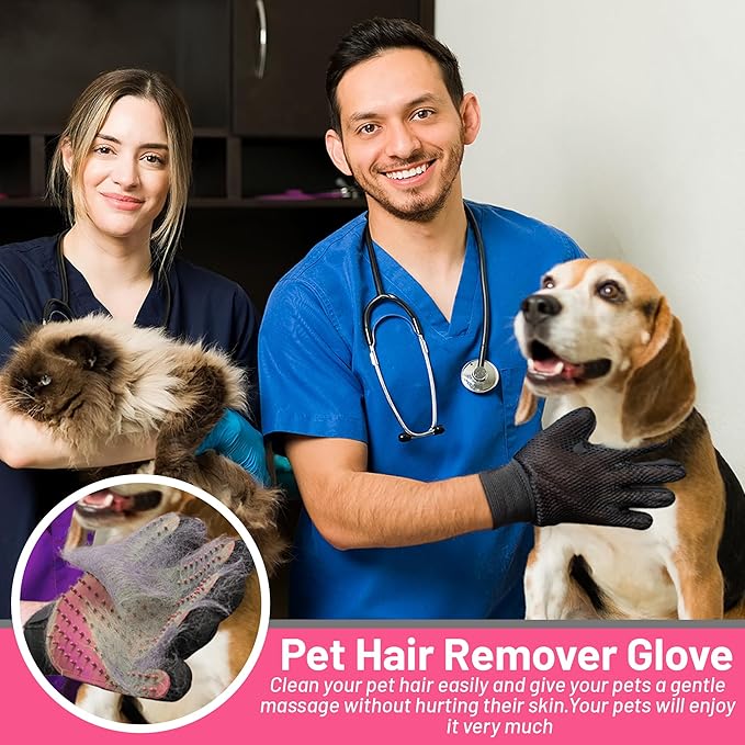 ZENELANEP Upgrade Pet Grooming Gloves, Grooming Gloves for Dogs, Cats, Rabbits & Horses with Long and Short Hair, Efficient Pets Hair Remover Mittens - 1 Pair (Pink)
