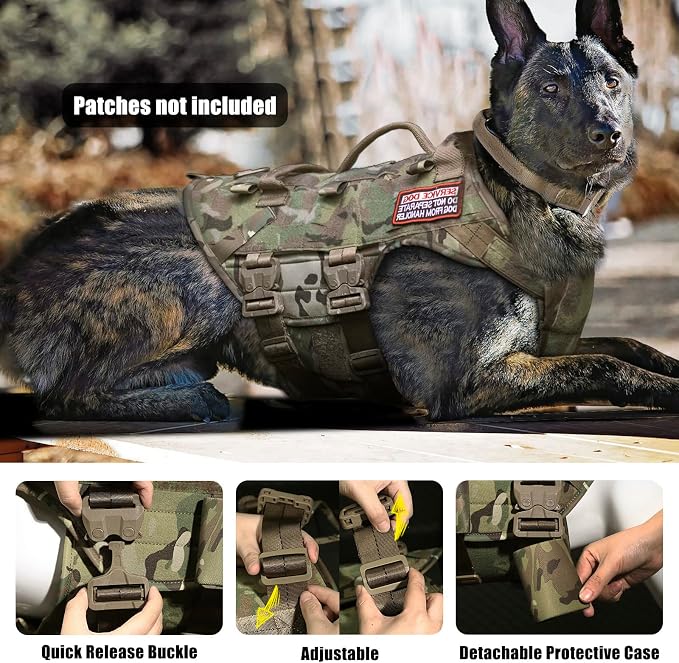 Tactical Dog Harness K9 Dog Training Vest Adjustable Padded Police Service Dog Working MOLLE Vests for Large Medium Dogs Mals GSD Lab… …