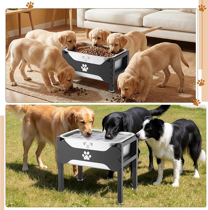 Mimorou 2.64 Gal Elevated Large Dog Water Bowl Raised Stainless Steel Bowl Stand Large Breed with Height Adjustable 7.8-12.5" Non-Slip Dog Feeding Station for Pressure Relief Indoor Outdoor(Black)