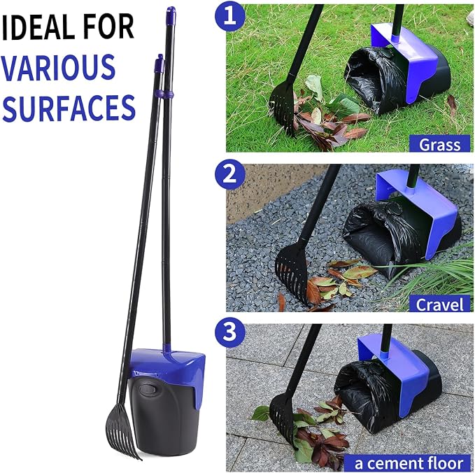ienjoyed 43" Tall Pooper Scooper Large Swivel Bin & Rake with 100 Waste Bags,Heavy Duty Dog Pooper Scooper for Dogs, Long Handle Poop Scooper with Lid for Yard, Grass, Gravel (Blue)