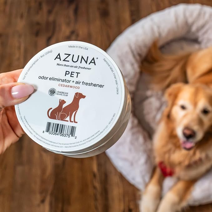 Azuna Pet Odor Eliminator for Strong Odor Gel | Plant Powered Australian Tea Tree Oil | Dog and Cat Room Deodorizer | Child and Pet Safe Air Fresheners for home | Cedarwood Scent | 8oz Pod