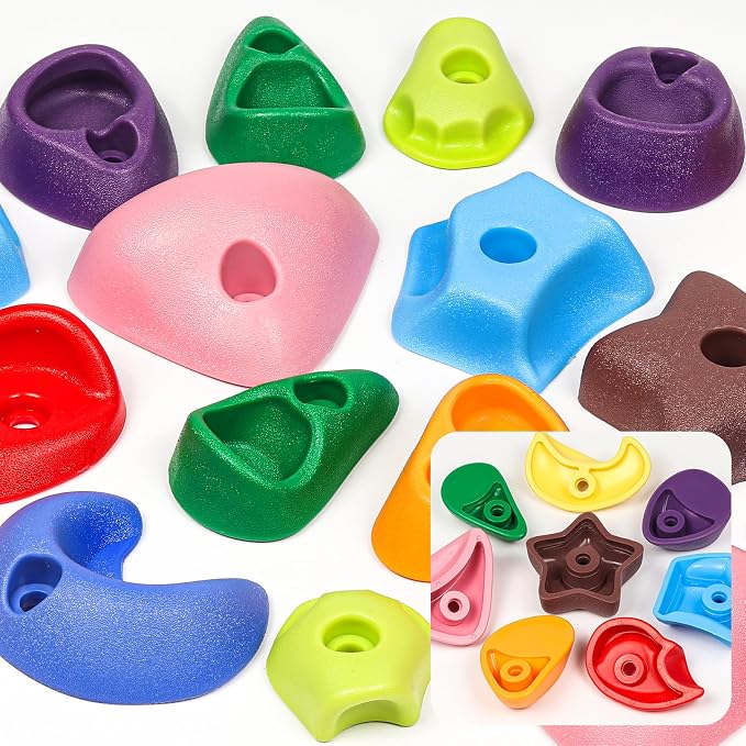TOPNEW Climbing Holds for Kids, Rock Wall Holds with Hardware - Climbing Rocks for Indoor Outdoor Playground Climbing Wall (20 Pcs)
