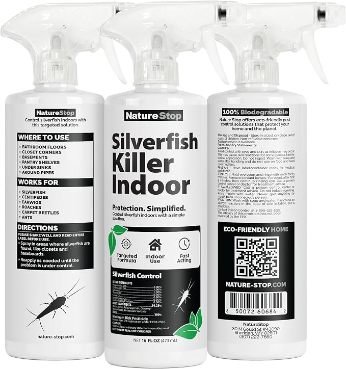 Silverfish Killer Spray (16oz) | Kills on Contact, Plant-Based Active Ingredients, Fast-Acting Formula, For Closets & Storage Areas, Pet & Family Friendly