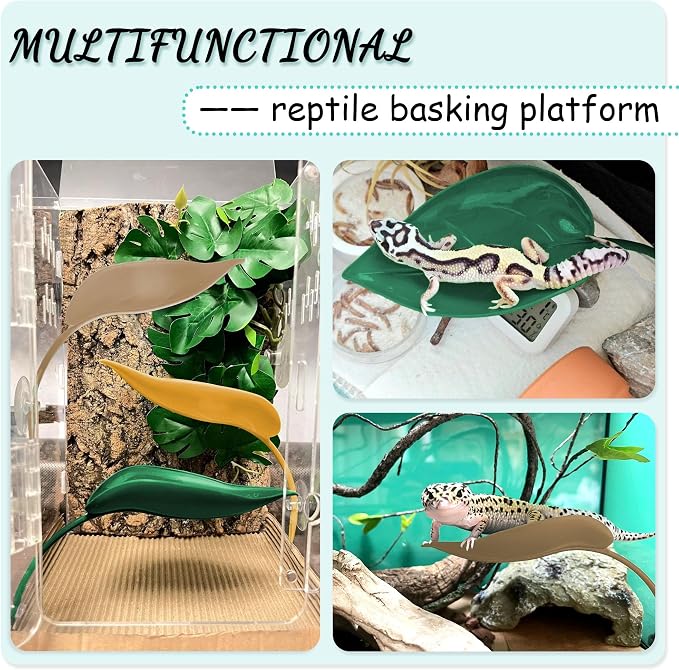 Tree Frog Terrarium Accessories, 3PCS Turtle Basking Platform | Aquarium decor with 3 suction cups, multifunctional reptile tank accessories for leopard gecko, snake, gecko, bearded dragon