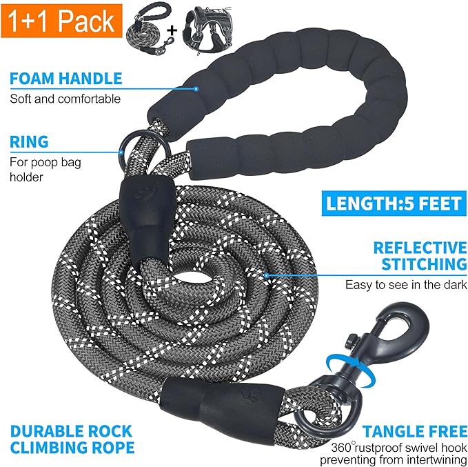 Beebiepet Heavy Duty Tactical Dog Harness for Small Dogs, No Pull Adjustable Pet Harness Reflective Service Training Easy Control Pet Vest Military K9 Working Dog Harnesses- Large, Black