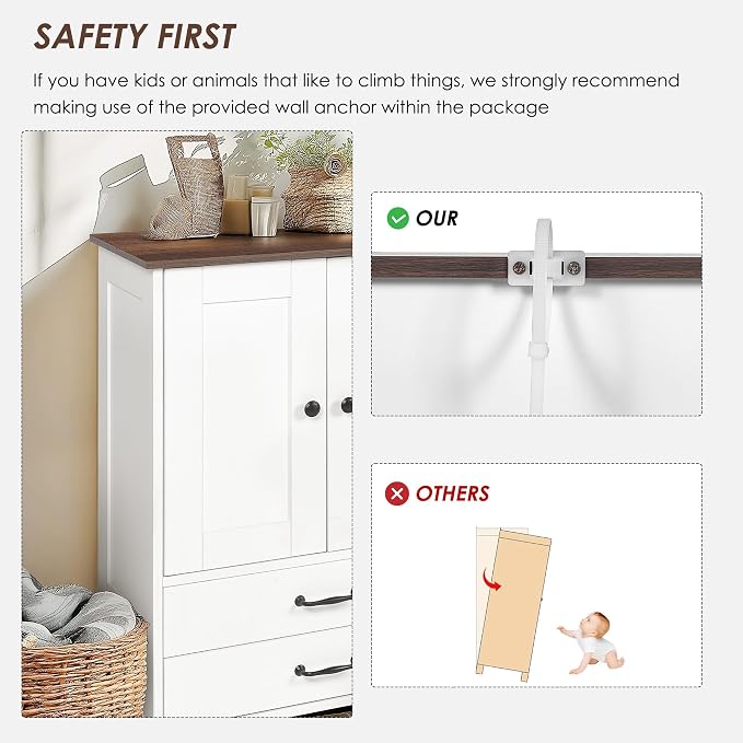 Dog Feeding Station with Double Door Locker, 2 Dog Bowls, 3 Hooks, Dog Food Storage Cabinet, Cat Feeding Dtation, Space-Saving Pet Food Storage Organizer for Indoor Outdoor, White