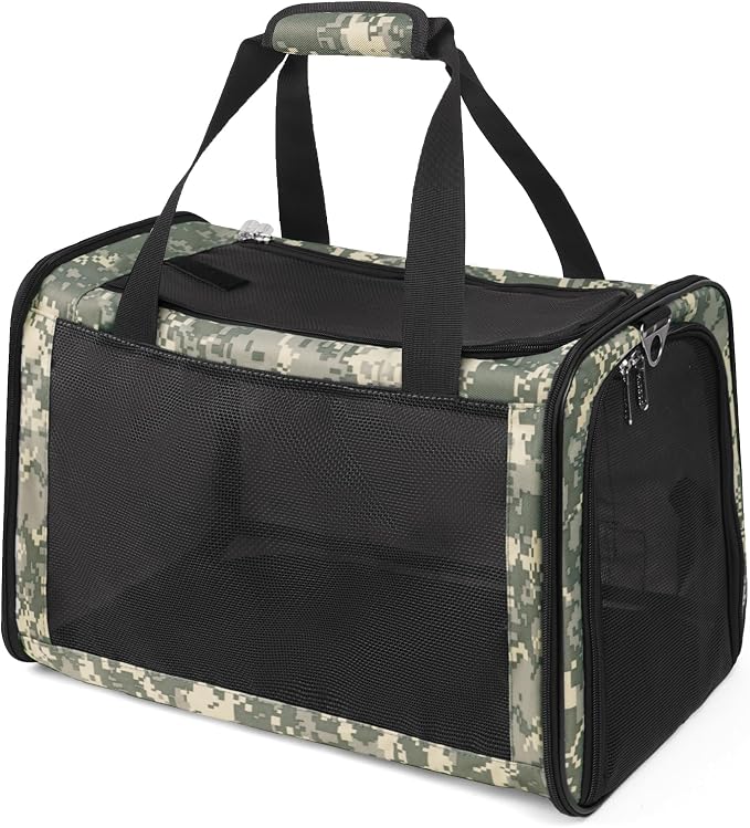 Cat Carrier Soft 25lbs Two Loading Pet Carriers Portable Small Dog Puppy Airline Approved Carrier with Side Pockets Foldable Portable for Outdoor Car Digital Camouflage
