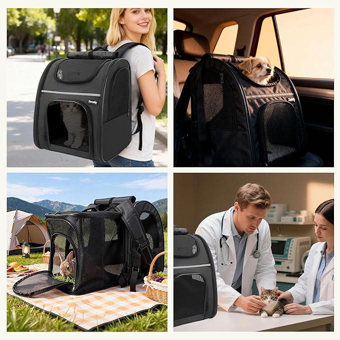 Zavothy Cat Backpack Carrier – Expandable Airline Approved Pet Travel Bag for Cats & Small Dogs, Breathable Mesh Pet Carrier Backpack with Padded Base (Black)