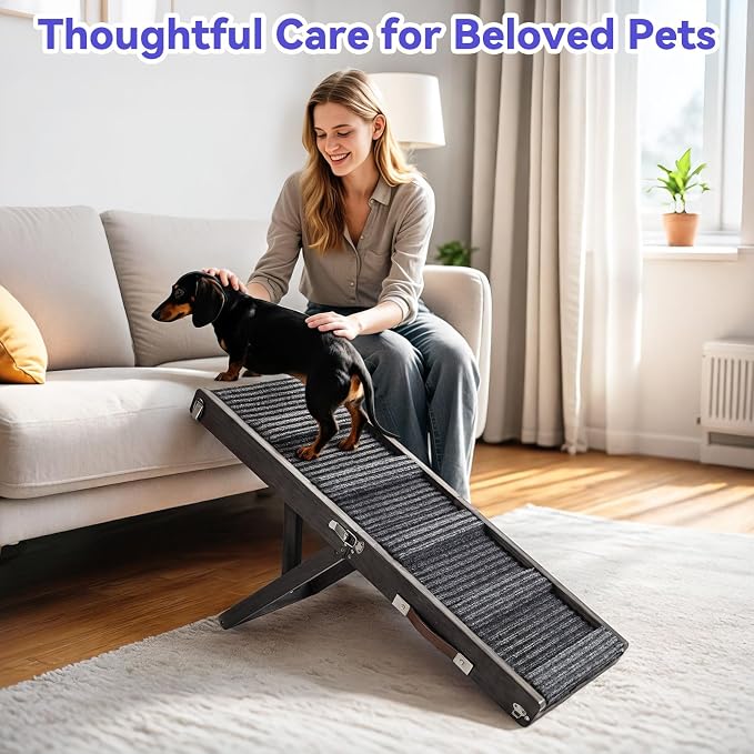 2026 Upgraded Dog Ramp for Couch, Foldable Small Dog Ramp for Sofa, 5 Adjustable Height from 9.8" to 20.5", Portable Stable Pet Step with Non-Slip Pad, Pet Ramps Use for Couch Stairs, Black