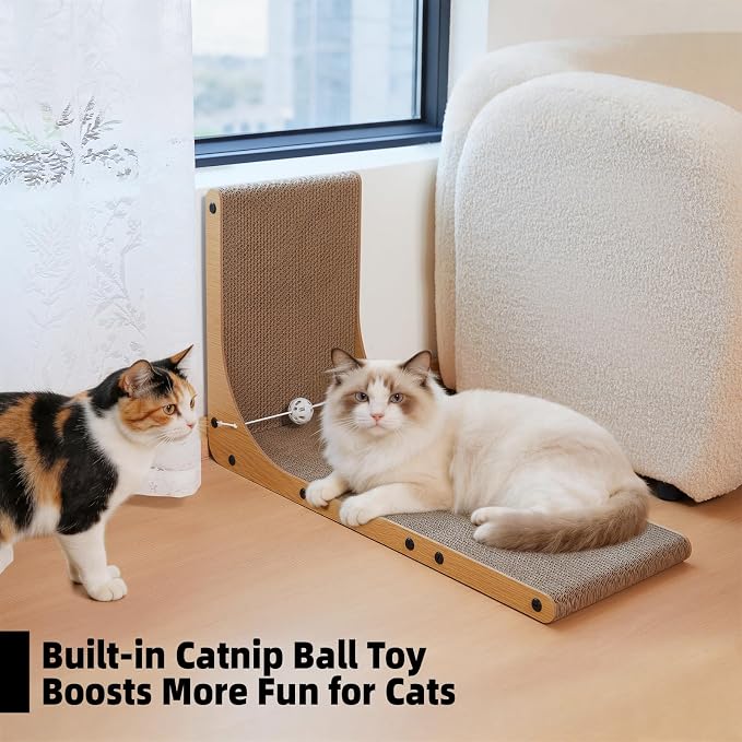26.8 Inch Cat Scratching Post, Premium High Density Cardboard Cat Scratcher, Reinforced Durable Scratching Pad with Catnip Toy Ball for Indoor Cats