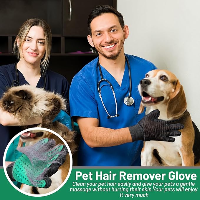 ZENELANEP Upgrade Pet Grooming Gloves, Grooming Gloves for Dogs, Cats, Rabbits & Horses with Long and Short Hair, Efficient Pets Hair Remover Mittens - 1 Pair (Green)