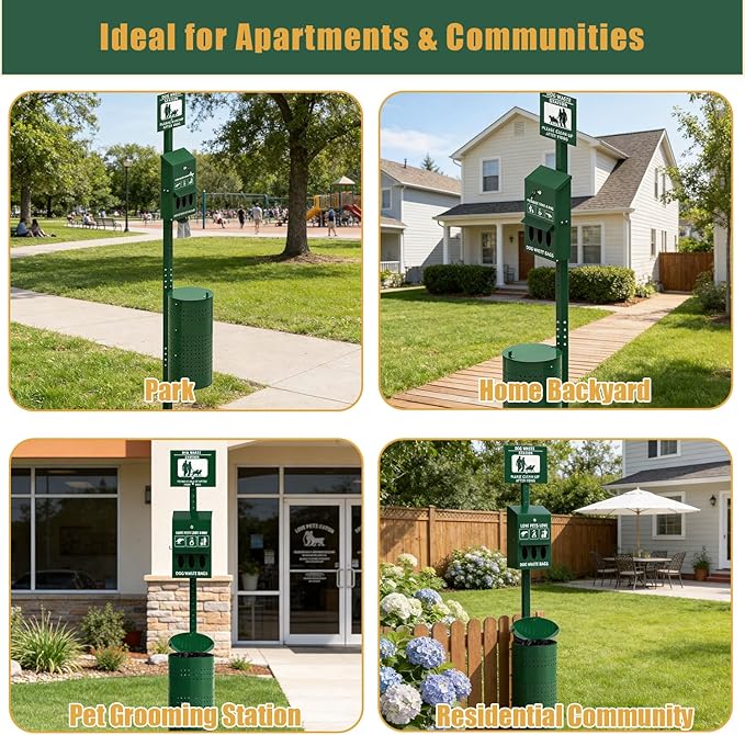 Dog Waste Station, 11.5 Gallon Pet Waste Station with Lockable Dispenser, Outdoor Poop Station with Bags & Liner, Heavy Duty Station for Apartments, Parks & Yard