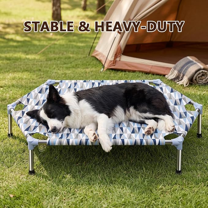 Elevated Dog Bed, Raised Cooling Dog Bed, Outdoor Dogs Cot Medium, Pet Cot | Hexagon Outdoor Dog Bed with Metal Frame for Up to 60 lbs, Portable Dog Hammock for Patio Camping, Breathable, Off the Ground