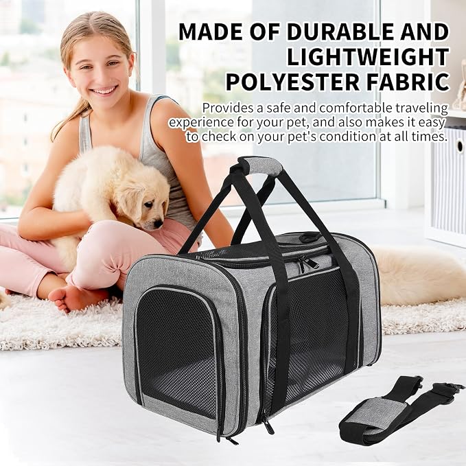 Carriers Soft-Sided Pet Carrier Case for Small Medium Cats Dogs Puppy Under 15 lbs,Airline Approved Cat Carrier with 4 Ventilated Windows (Medium,Grey&Black)