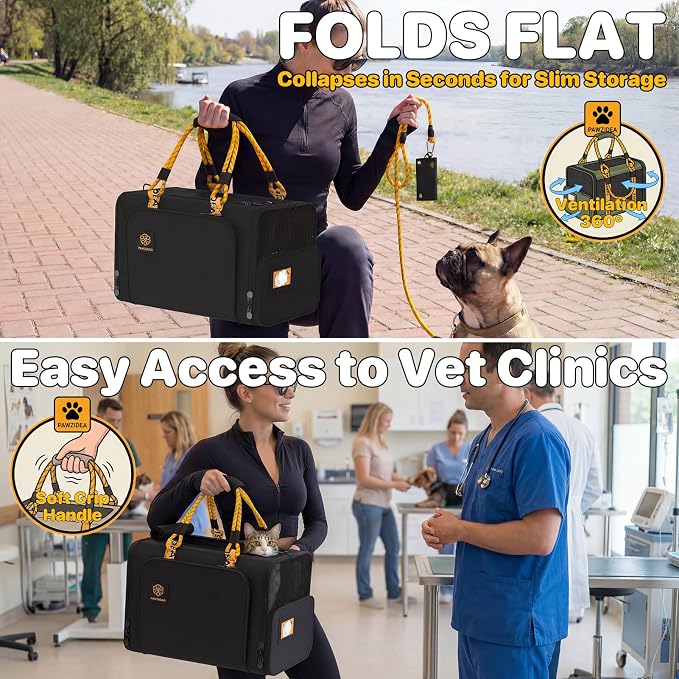 PAWZIDEA Expandable Pet Carrier with Wheels, 18"x11"x11" TSA Airline Approved Cat Carrier for 2 Cats Under Seat, Collapsible Soft-Sided Small Dog Rolling Travel Bag with Telescopic Handle, Up to 18lbs