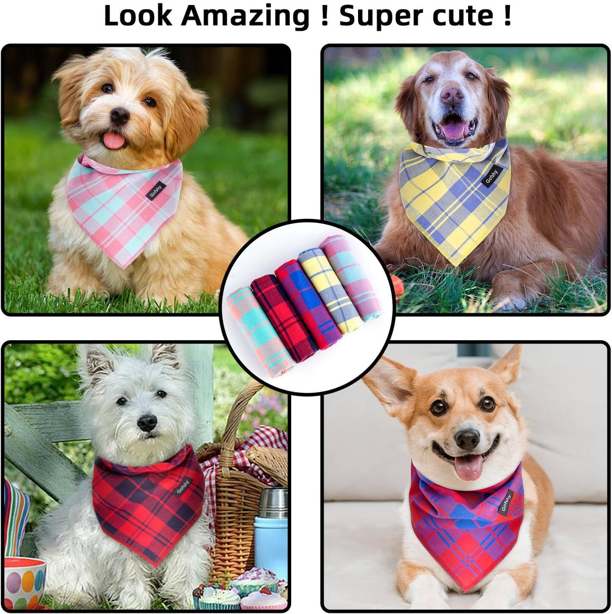 Spring Dog Bandana Large-Dog Scarf Vibrant Color Orange Green Plaid Printing Adjustable Bib Handkerchief Accessories for Small Dogs Cats (S)