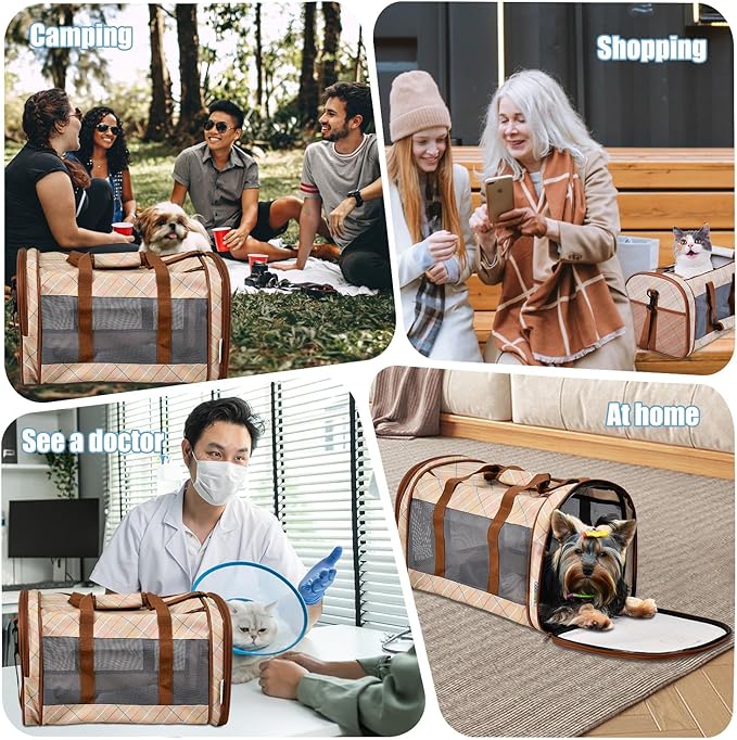 Soft-Sided Kennel Pet Carrier for Small Dogs, Cats, Puppy, Airline Approved Cat Carriers Dog Carrier Collapsible, Travel Handbag & Car Seat (Orange Diamond Print, 19" L x 11" W x 11" H)