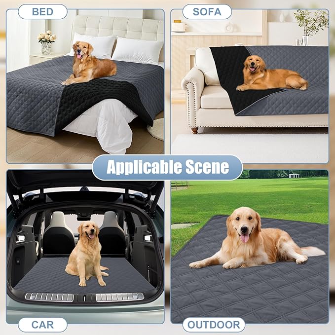 Smiry Waterproof Dog Bed Cover Pet Blanket, Soft Washable Dog Blanket for Furniture Bed Couch Sofa Reversible, Checkered (30"x90", Dark Grey/Black)