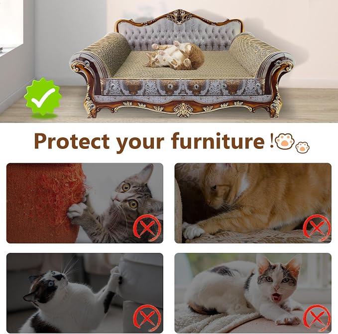 Luxury Cardboard Cat Scratcher Sofa Bed, Couch Shaped Cat Scratching Board, Scratch Lounge with Catnip, Scratcher for Indoor Cats Kittens Kitties Grey