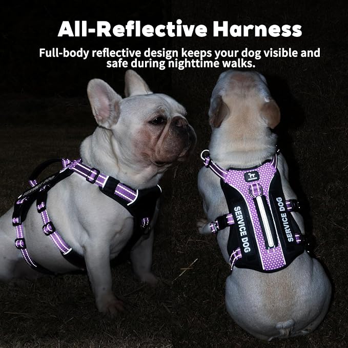 Service Dog Vest Harness, Escape Proof Harness with 6 Patches, No-Pull, Reflective Harness with Handle, Adjustable for Small to Large Dogs, for Training and Hiking (Lavender Purple, S)