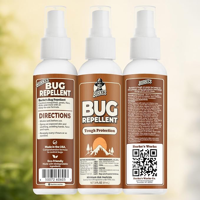 Burke’s Bug Repellent Spray (3oz) | Outdoor Protection, DEET-Free Formula, Repels Common Insects, For Camping & Hiking, Made in USA