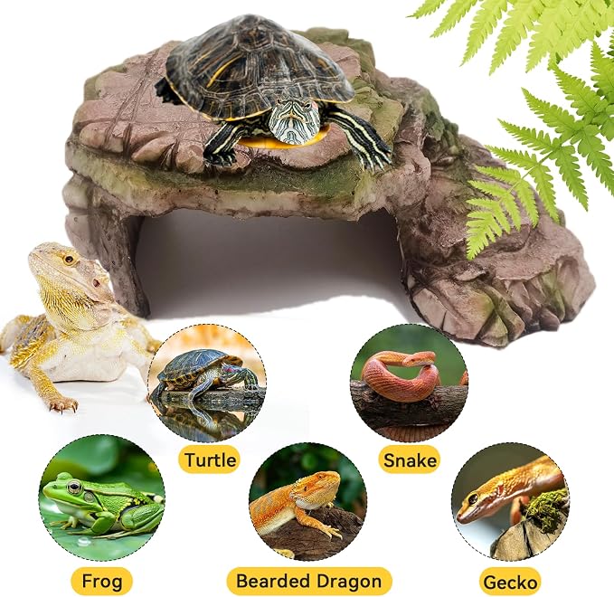 kathson Turtle Basking Platform Resin Bearded Dragon Hides and Caves with Ramp Reptile Resting Terrace Turtle Tank Decorations for Frogs,Tortoise,Lizard,Leopard,Crested Gecko