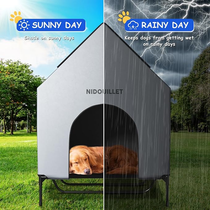 Dog House Outdoor Large Dog House 48 Inch Weatherproof Kennel with Bed | Windproof Waterproof Easy Wipe Clean, 200Lbs Capacity, Sturdy 600D PVC Construction Ideal Outdoor Shelter For Large Dogs