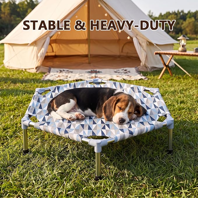 Elevated Dog Bed, Raised Cooling Dog Bed, Outdoor Dogs Cot Small, Pet Cot | Hexagon Outdoor Dog Bed with Metal Frame for Up to 40 lbs, Portable Dog Hammock for Patio Camping, Breathable, Off the Ground