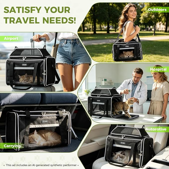 Lekereise Top and Side Expandable Pet Carrier 18x11x11Inch Delta American United Airline Approved Soft Sided Underseat Travel Carriers for Small Dogs Cats with Locking Safety Zippers Anti-Scratch Mesh