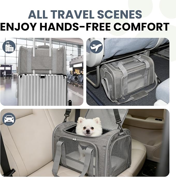 Soft-Sided Cat Carrier Expandable Pet Carrier Airline Approved Mesh Travel Carrier Up to 15lbs for Cats Small Dogs Collapsible Escape-Proof with Shoulder Strap Washable (18x11x11 Gray)