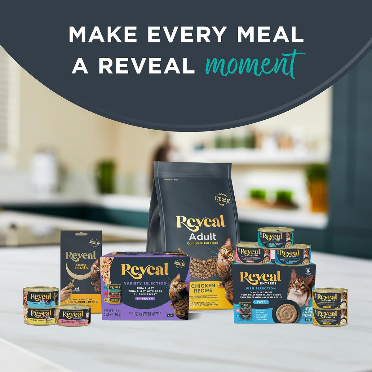 Reveal Natural Wet Cat Food, 30 Count, Grain Free, Limited Ingredient Canned Food for Cats, Fish and Chicken Variety in Broth, 2.47 oz Cans