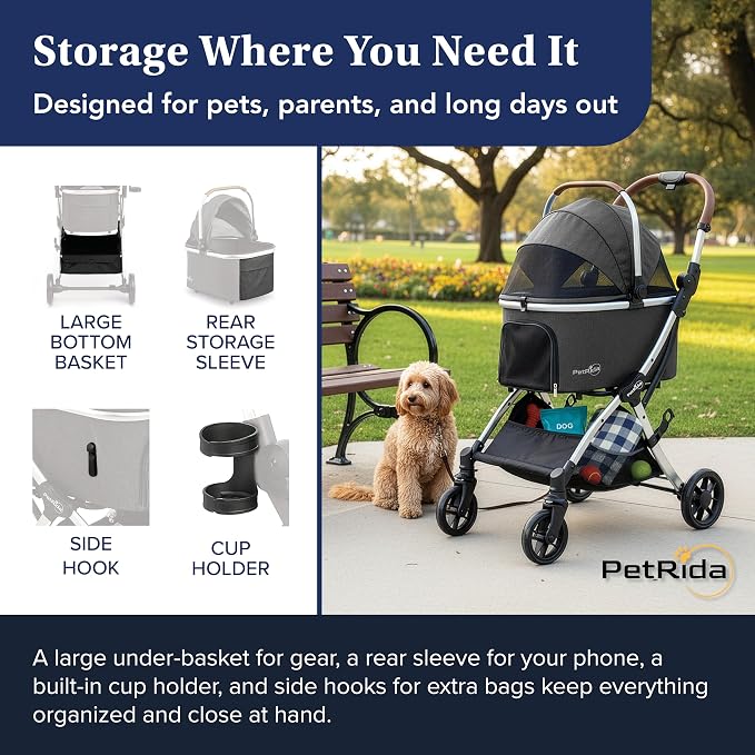 Luxury Pet Stroller with Detachable Carrier | Lightweight Design with Easy One-Hand Fold & Spacious Storage Basket | Safe & Comfortable Travel for a Small to Medium Dog or Cat, Gray