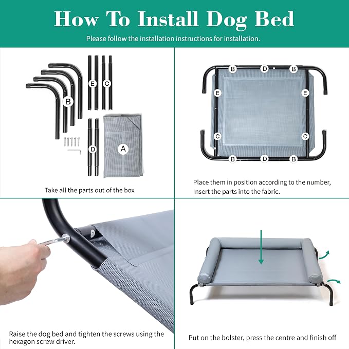 Cooling Elevated Dog Bed with Pillows,Portable Washable Raised Dog Cot with Chew Proof Mesh and Metal Frame,No-Slip Rubber Feet for Indoor & Outdoor Use,Medium,Gray