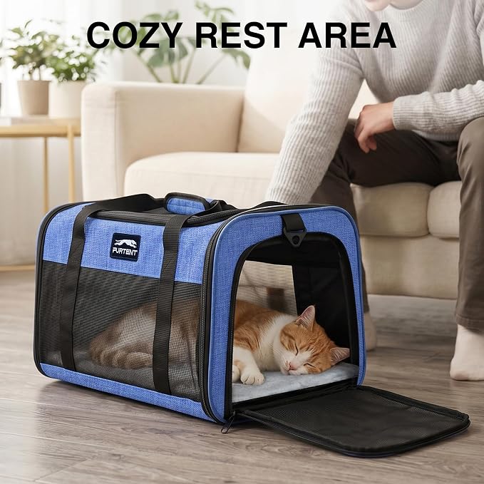 Cat Carrier, Soft Sided Airline Approved Dog Carrier for Small Dogs & Cats | Breathable Mesh Windows, Adjustable Shoulder Strap, Foldable Portable Design, Ideal for Car Rides & Vet Visits