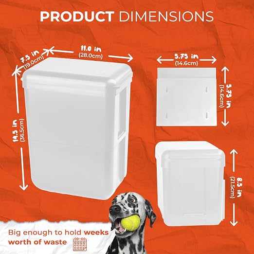 PEXTER Outdoor Dog Poop Trash Can Outside - Wall Mounted Dog Waste Bin & Garbage Can, 2-in-1 Converts 13L to 8L (3.5/2.1 Gal), Pet Waste Container for Dogs - Includes 15 Heavy Duty Bags (White)